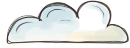 Illustration of a fluffy cloud with Castleview Open Farm's light blue and yellow tones.