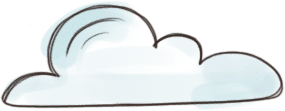 Sketch of a fluffy cloud with wind lines above Castleview Open Farm.